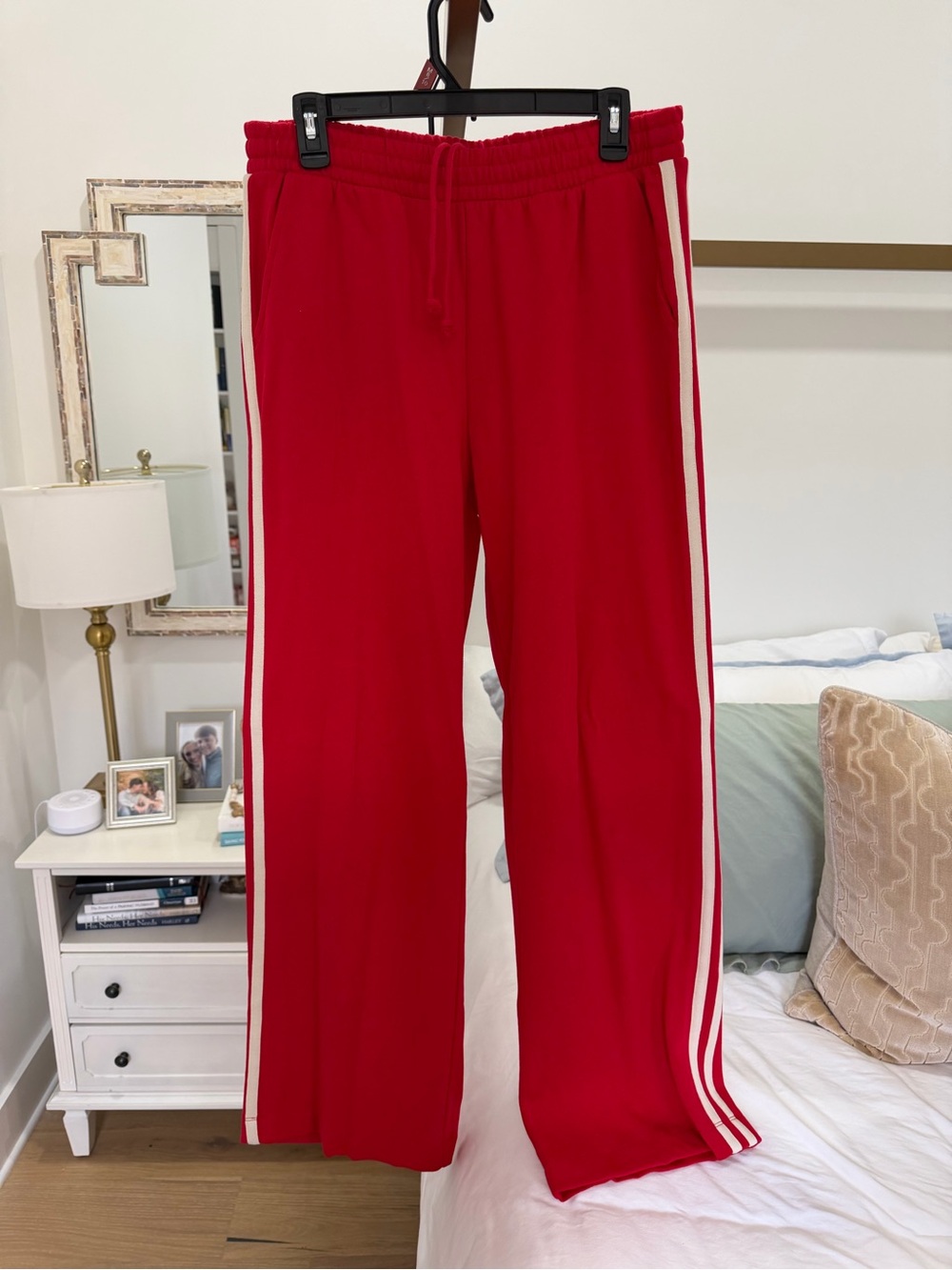 Old Navy Women’s Red Track Pants with White Side Stripes